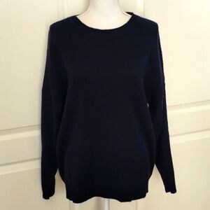 Zenana women's large navy blue crew neck sweater long sleeve